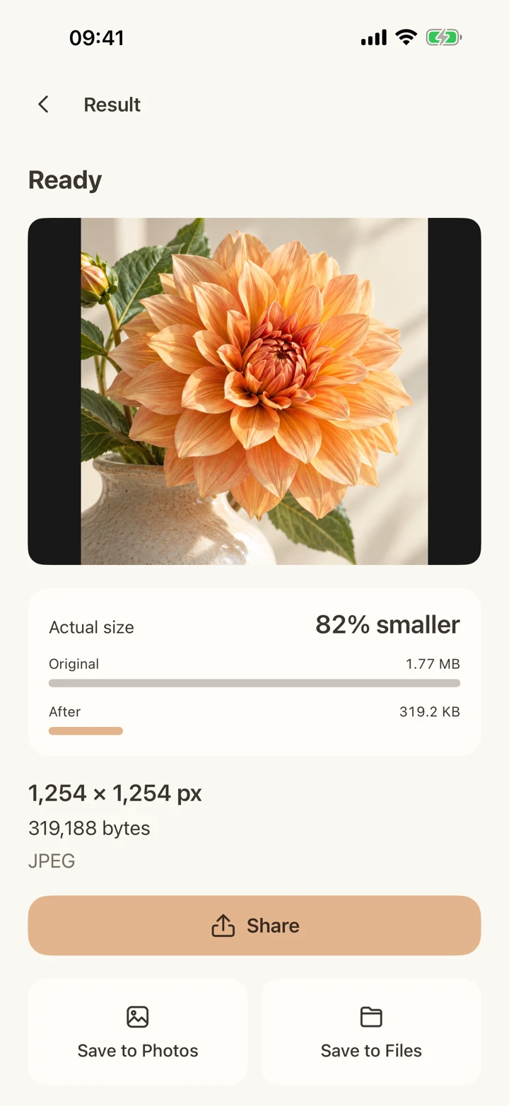 Actual Lighten photo processing result screen
